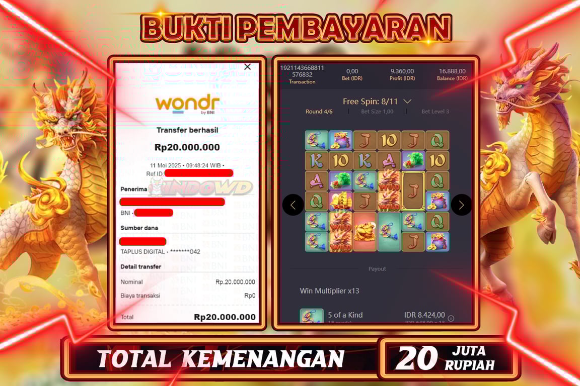 INDOWD JACKPOT SLOT WAYS OF THE QILIN Rp20.000.000,- LUNAS