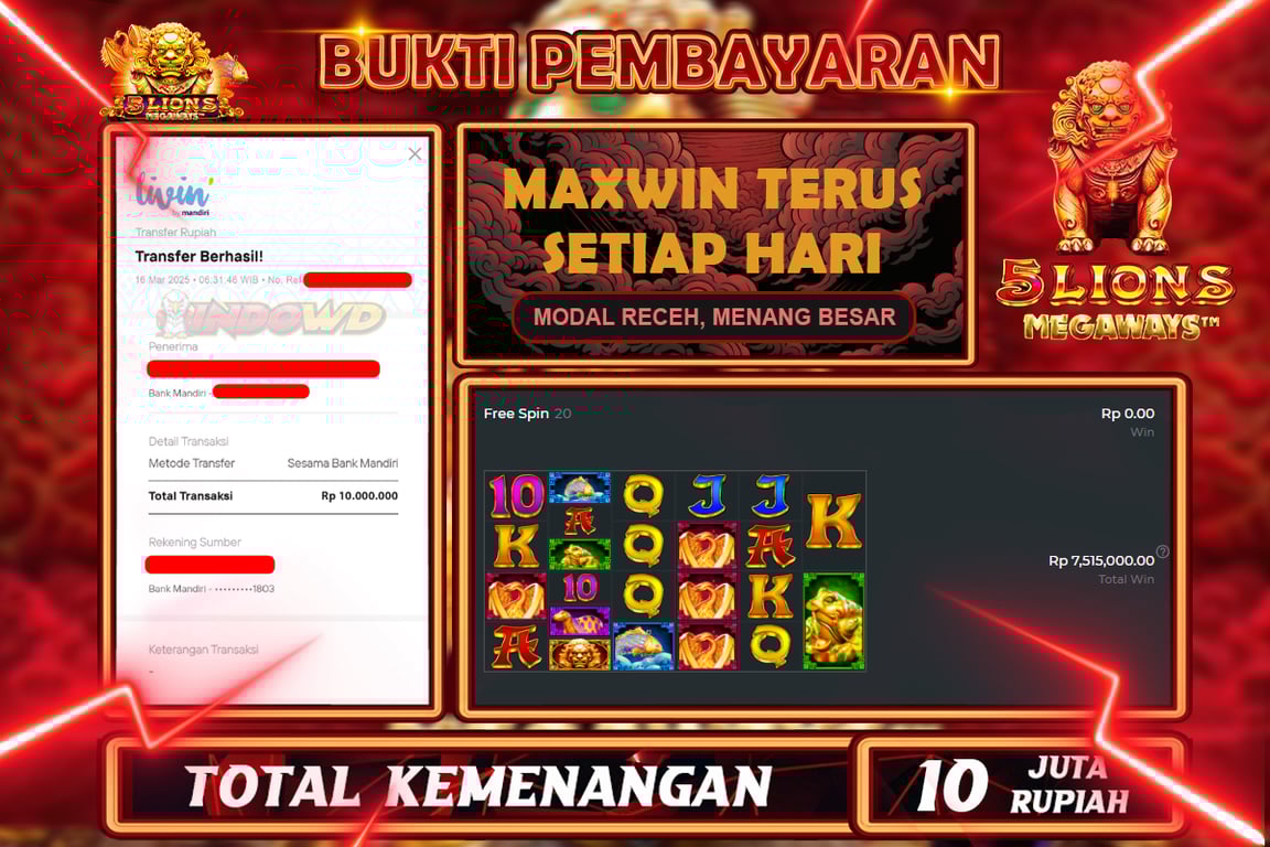 INDOWD JACKPOT SLOT 5 LIONS MEGAWAYS Rp.10.000.000,- LUNAS