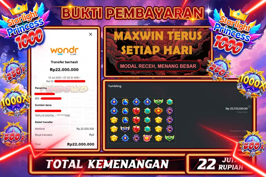 INDOWD JACKPOT SLOT STARLIGHT PRINCES 1000 Rp22.000.000,- LUNAS
