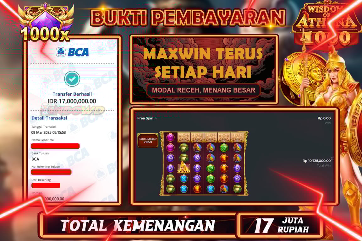 INDOWD JACKPOT SLOT WISDOME OF ATHENA 1000 Rp17.000.000,- LUNAS