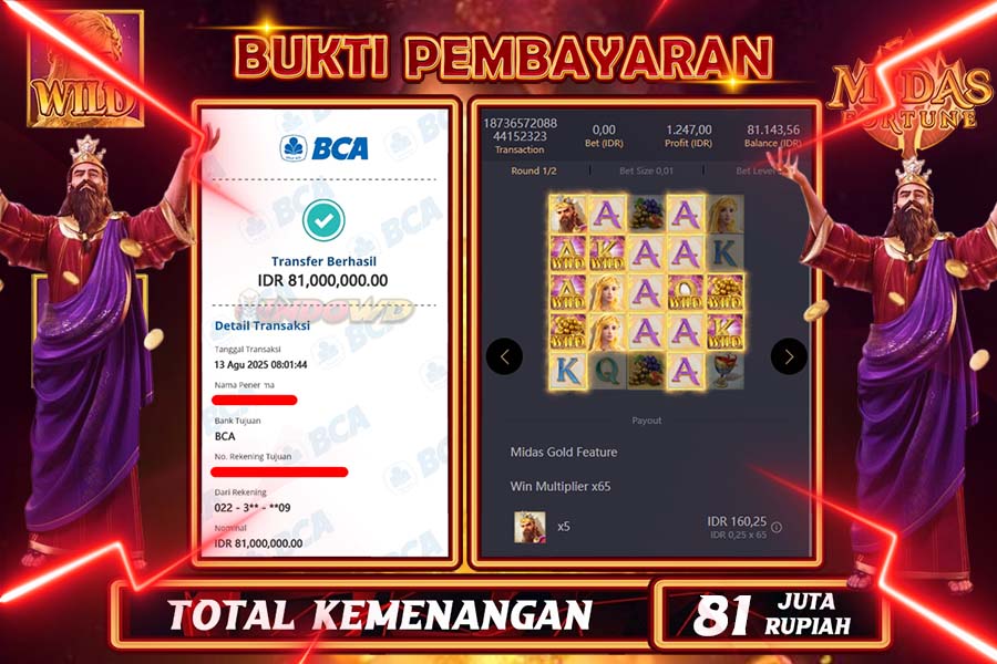 INDOWD JACKPOT SLOT MIDAS FORTUNE Rp81.000.000,- LUNAS
