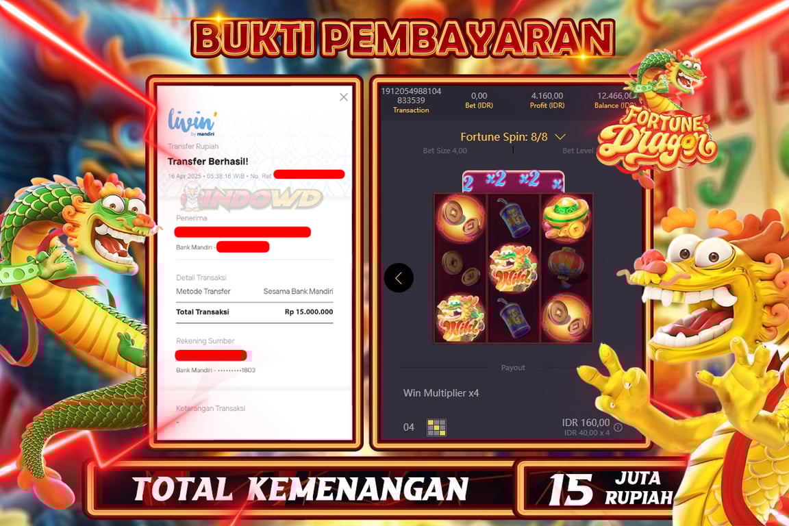 INDOWD JACKPOT SLOT DRAGON FORTUNE Rp15.000.000,- LUNAS