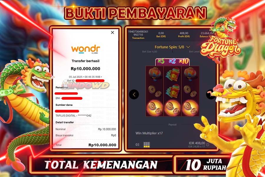 INDOWD JACKPOT SLOT FORTUNE DRAGON Rp10.000.000,- LUNAS
