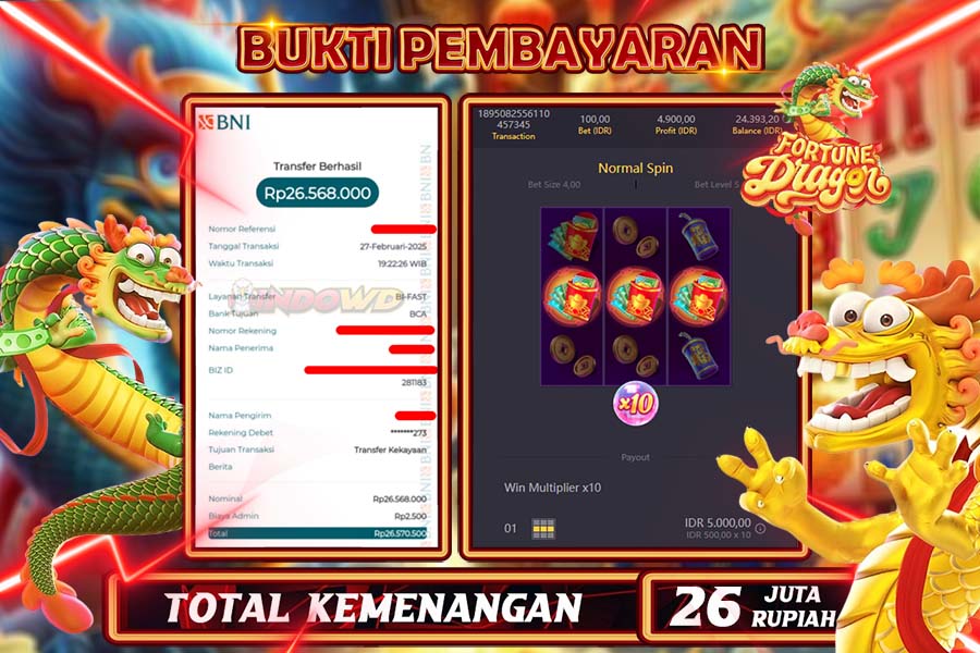 INDOWD JACKPOT SLOT FORTUNE DRAGON Rp26.568.000,- LUNAS