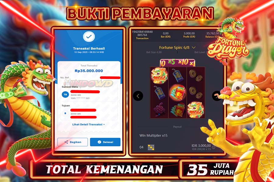 INDOWD JACKPOT SLOT DRAGON FORTUNE Rp35.000.000,- LUNAS