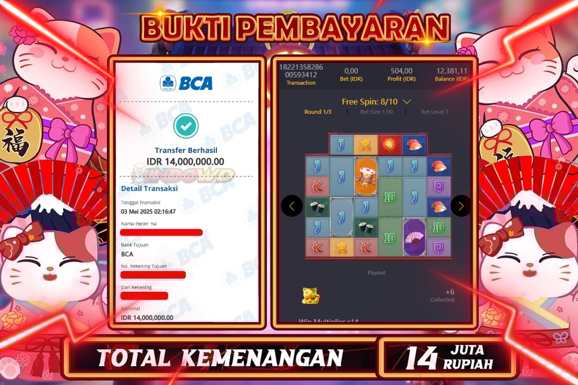 INDOWD JACKPOT SLOT LUCKY NEKO Rp14.000.000,- LUNAS