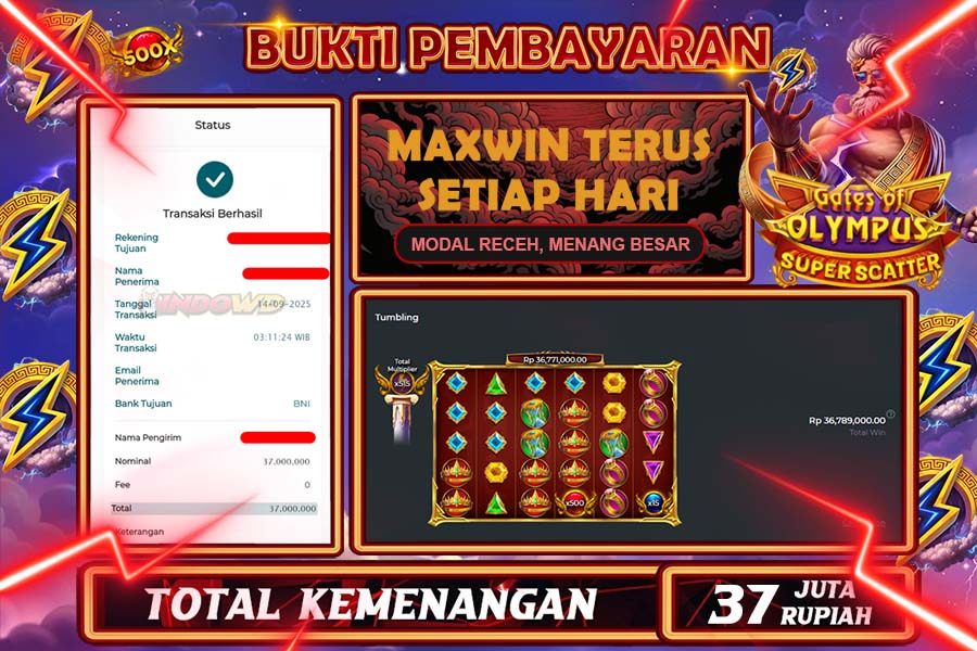 INDOWD JACKPOT SLOT GATES OF OLYMPUS SUPER Rp37.000.000,- LUNAS