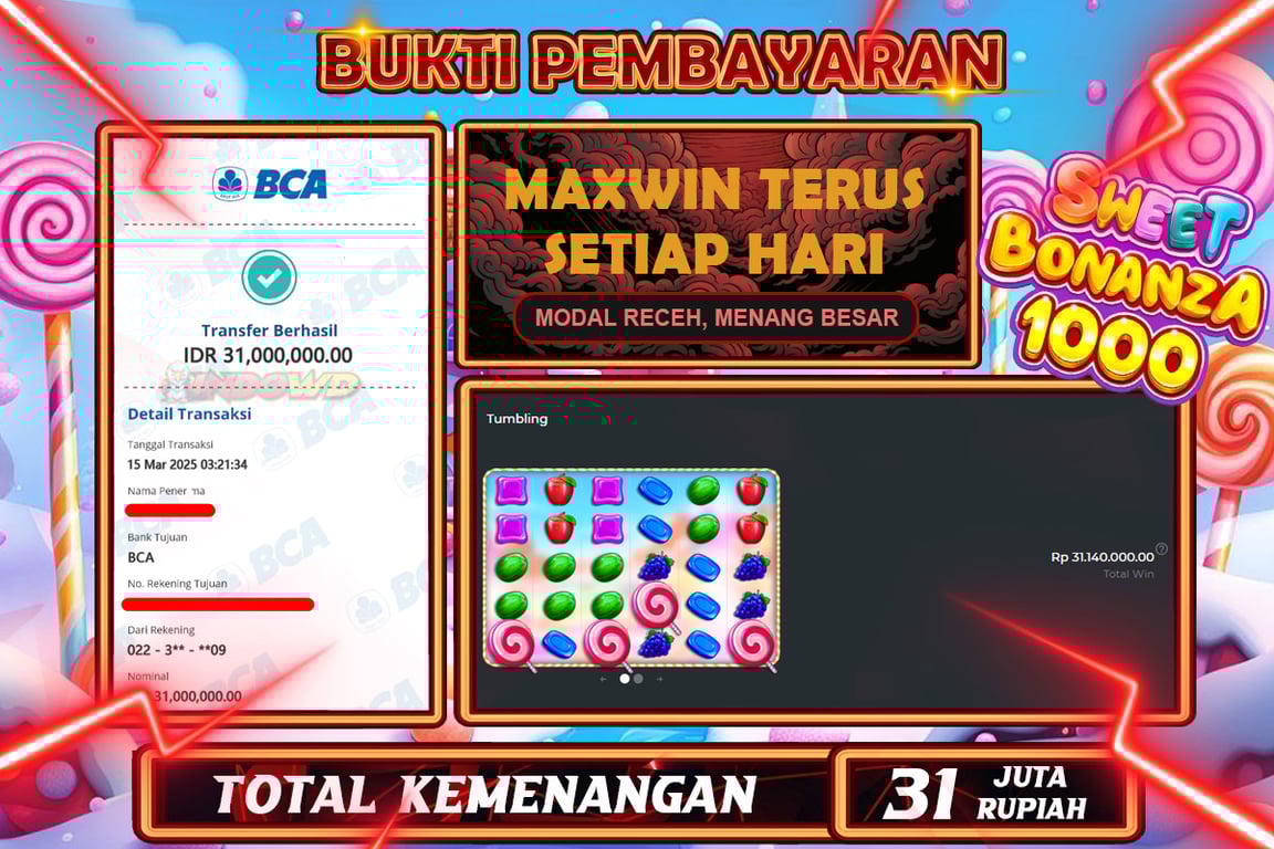 INDOWD JACKPOT SLOT SWEET BONANZA 1000 Rp.31.000.000,- LUNAS