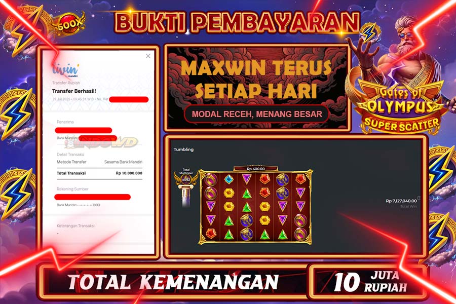 INDOWD JACKPOT SLOT GATES OF OLYMPUS SUPER Rp10.000.000,- LUNAS