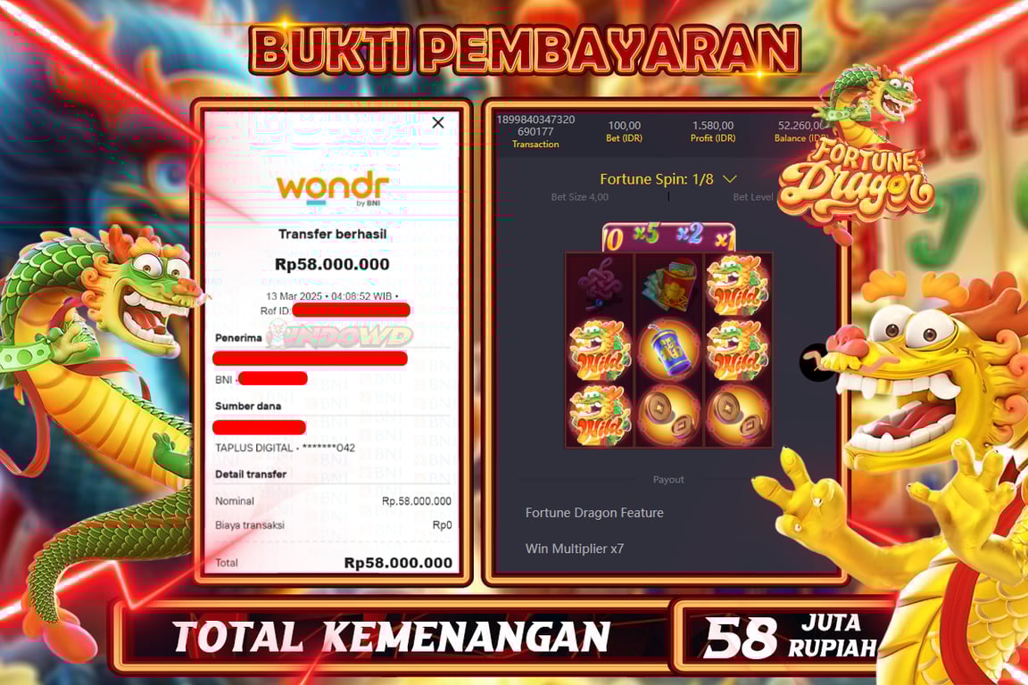 INDOWD JACKPOT SLOT DRAGON FORTUNE Rp.58.000.000,- LUNAS