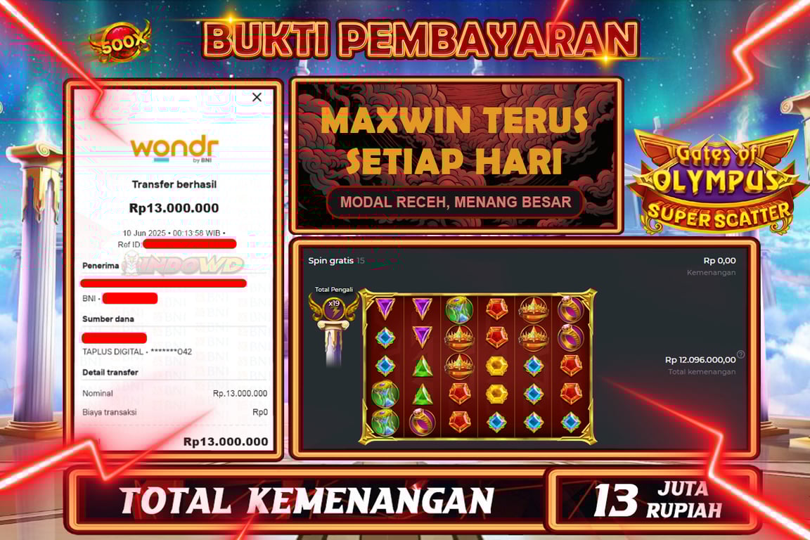 INDOWD JACKPOT SLOT GATES OF OLYMPUS SUPER SCATTER Rp13.000.000,- LUNAS