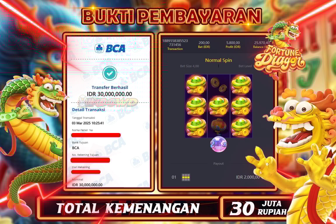 INDOWD JACKPOT SLOT FORTUNE DRAGON Rp.30.000.000,- LUNAS
