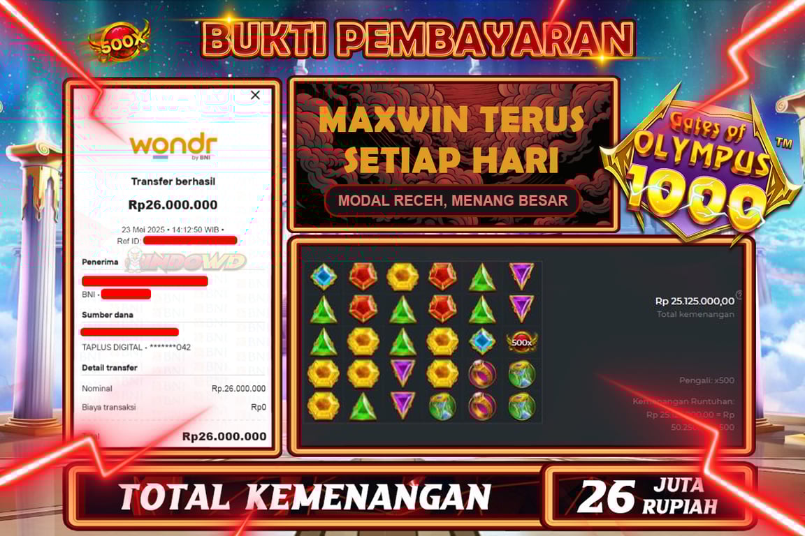 INDOWD JACKPOT SLOT GATES OF OLYMPUS 1000 Rp26.000.000,- LUNAS