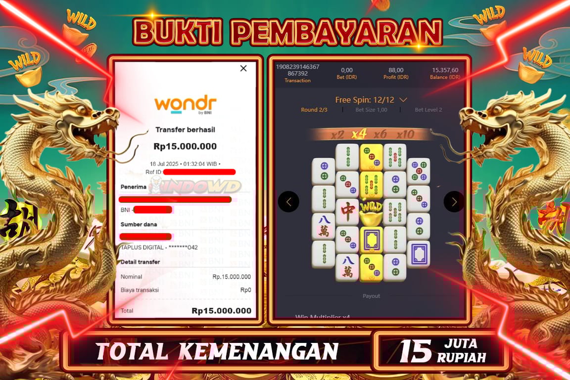 INDOWD JACKPOT SLOT MAHJONG WAYS 2 Rp15.000.000,- LUNAS