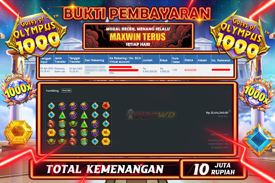 INDOWD JACKPOT SLOT GATES OF OLYMPUS 1000 Rp10.000.000,- LUNAS