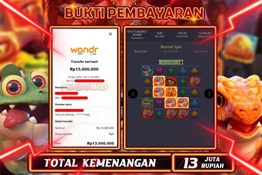 INDOWD JACKPOT SLOT DRAGON HATCH Rp13.000.000,- LUNAS