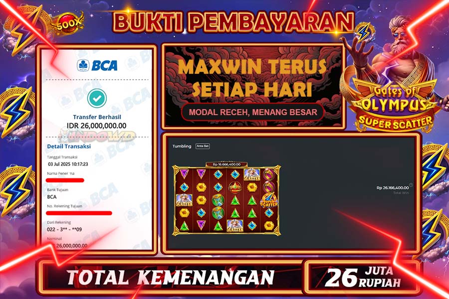 INDOWD JACKPOT SLOT GATES OF OLYMPUS SUPER Rp26.000.000,- LUNAS