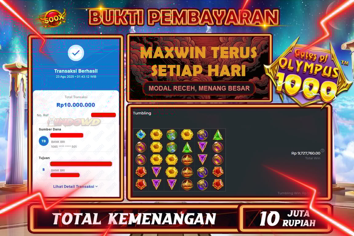 INDOWD JACKPOT SLOT GATES OF OLYMPUS 1000 Rp10.000.000,- LUNAS