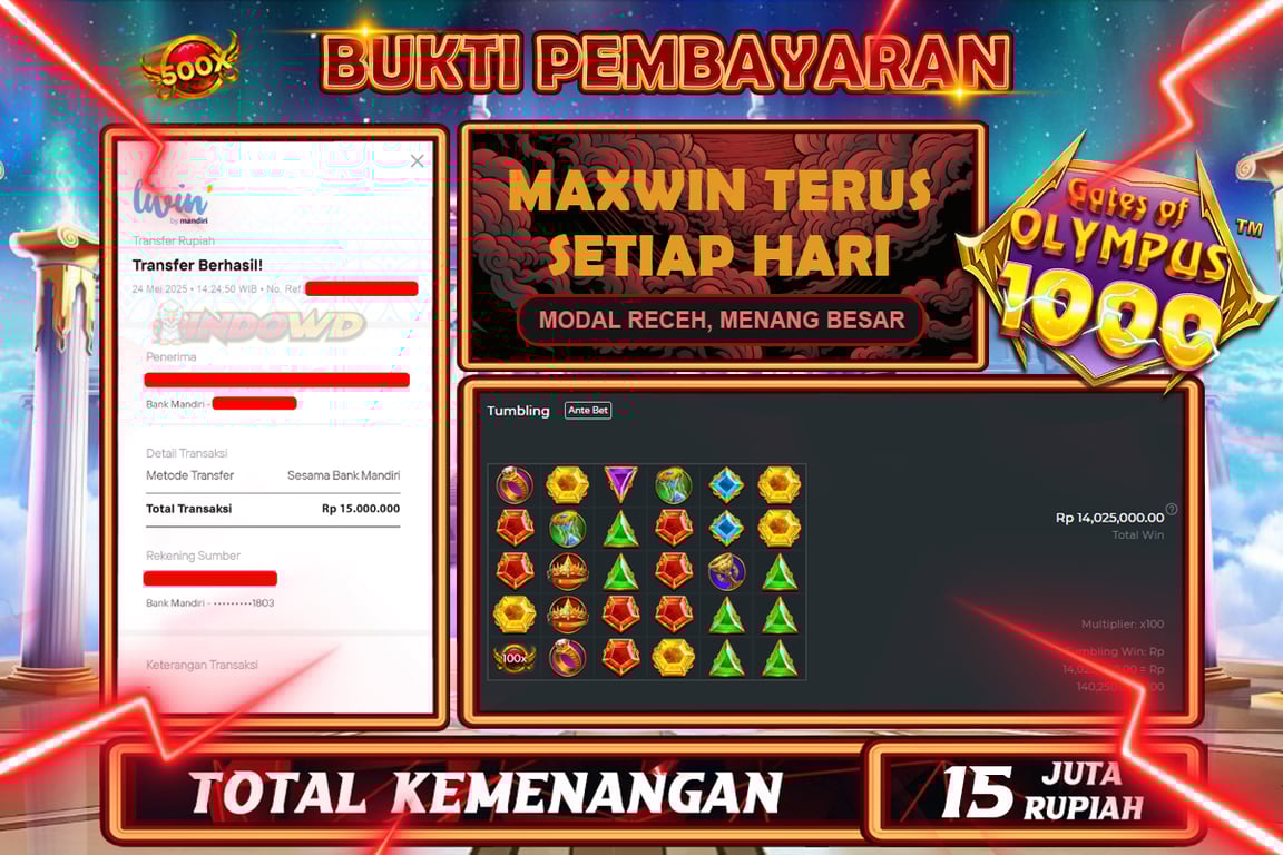INDOWD JACKPOT SLOT GATES OF OLYMPUS 1000 Rp15.000.000,- LUNAS