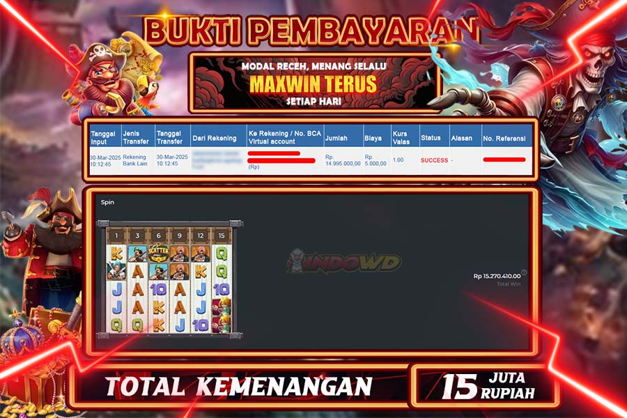 INDOWD JACKPOT SLOT PIRATE QUEST 1000 Rp.15.000.000,- LUNAS