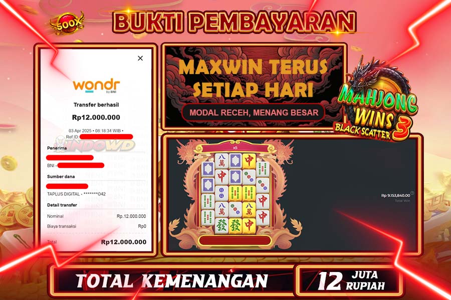 INDOWD JACKPOT SLOT MAHJONG WINS 3 BLACK SCATTER Rp.12.000.000,- LUNAS