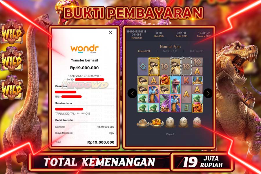 INDOWD JACKPOT SLOT JURASIK KINGDOM Rp19.000.000,- LUNAS