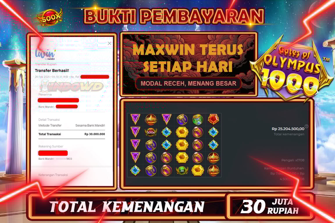 INDOWD JACKPOT SLOT GATES OF OLYMPUS 1000 Rp30.000.000,- LUNAS