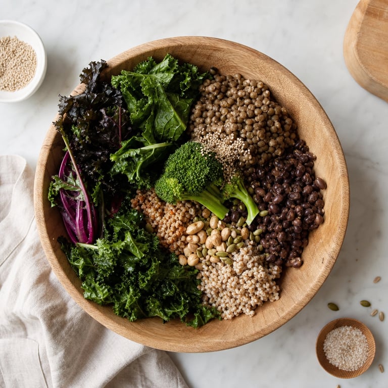 A plate piled with raw high-fiber vegetables and beans