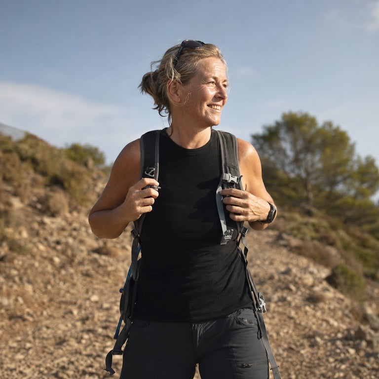 A fit, capable adult in their fifties, strong and at ease after activity