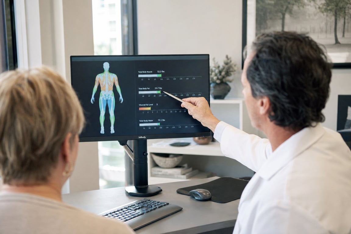 A body-composition scan showing muscle versus fat