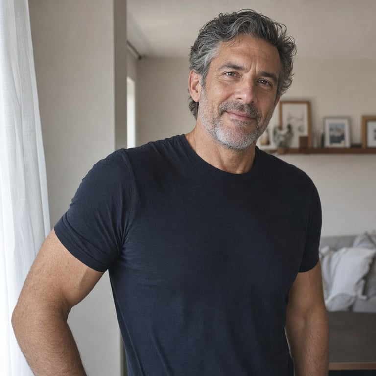 A fit, healthy man in his forties with a strong, lean frame