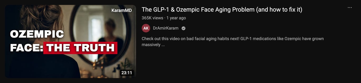 YouTube: The GLP-1 and Ozempic Face Aging Problem, by Dr. Amir Karam