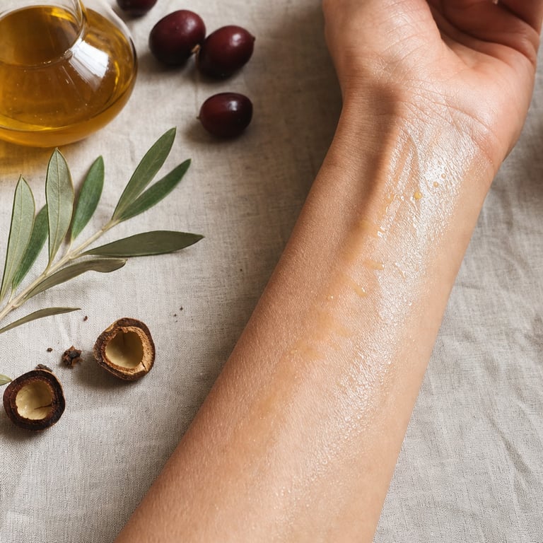 Oil drops absorbing into delicate thin skin