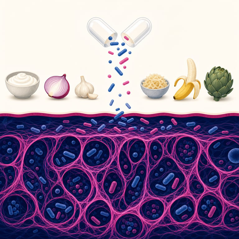 Two-layer botanical illustration separating chemistry layer from structural biofilm layer