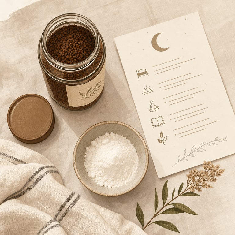 Flat lay of coffee jar, creatine powder and sleep hygiene notes - the wrong tools