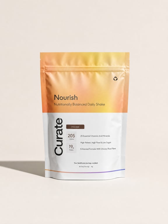 Nourish Daily Shake, Chocolate pouch standing with scoop