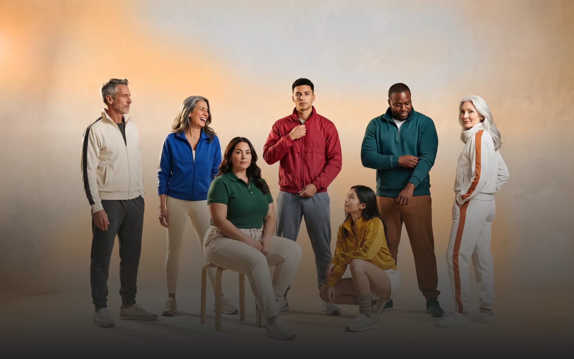 A group of adults of different ages and body types standing together