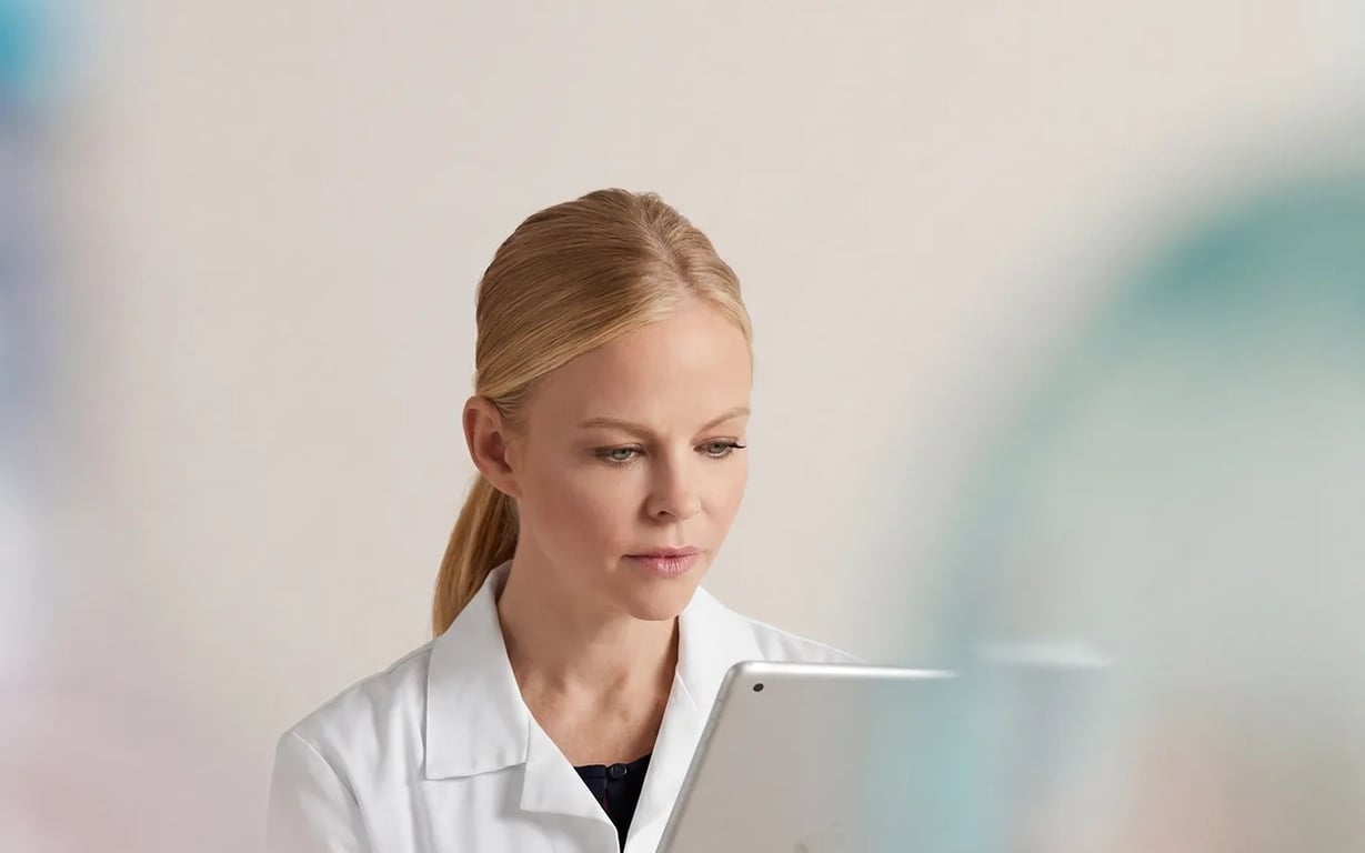 A clinician reading a patient assessment on a tablet