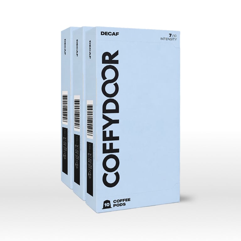 Coffydoor decaf capsules alongside the standard blends