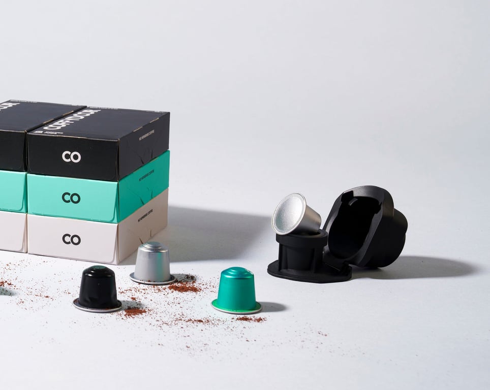 A cup of Coffydoor espresso being poured in a home kitchen