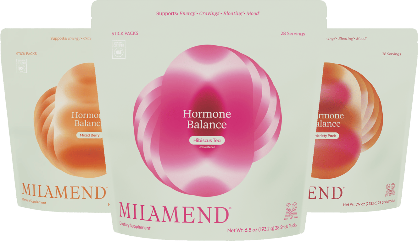 Milamend Hormone Balance bags in Hibiscus Tea, Mixed Berry and Variety Pack