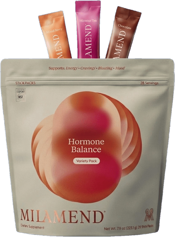 Milamend Hormone Balance Variety Pack with Mixed Berry, Hibiscus Tea and Chocolate stick packs