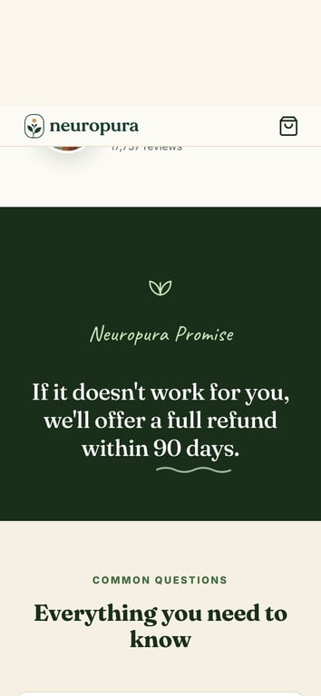 NeuroPura guarantee section mobile