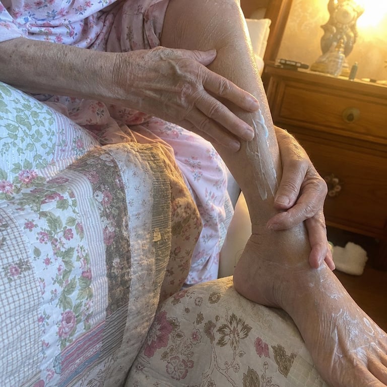 Massaging Neuropura cream into the ankle and foot before bed