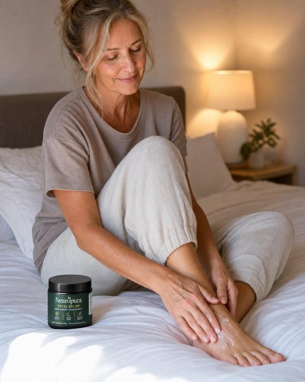 Massaging the cream into the foot before bed