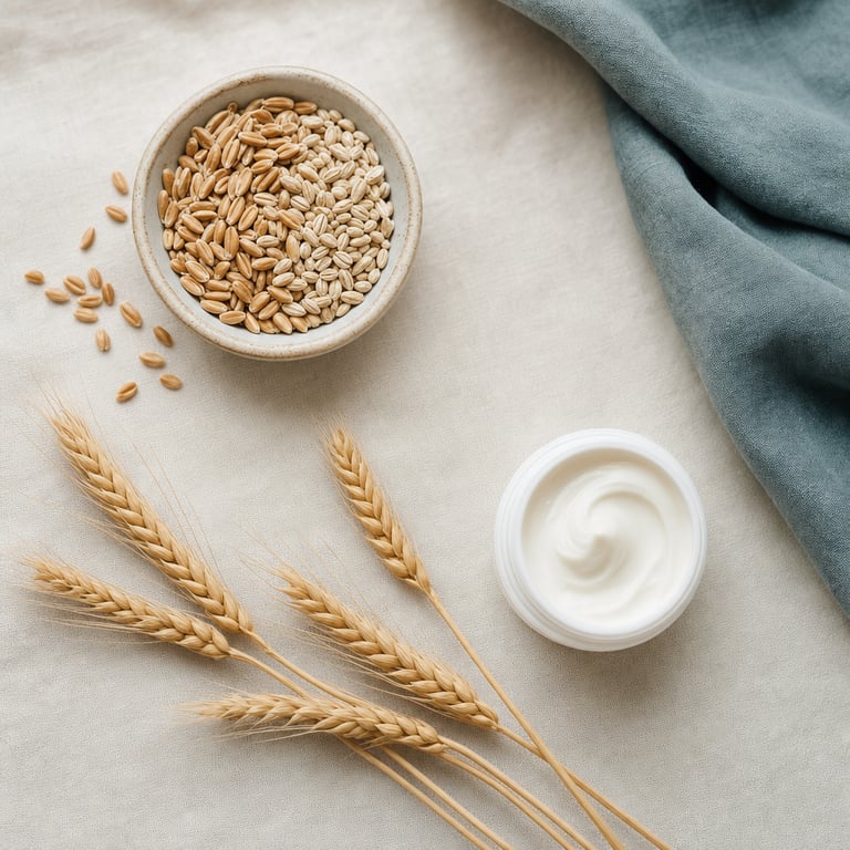 Grains and a plain cream jar, the source of azelaic acid