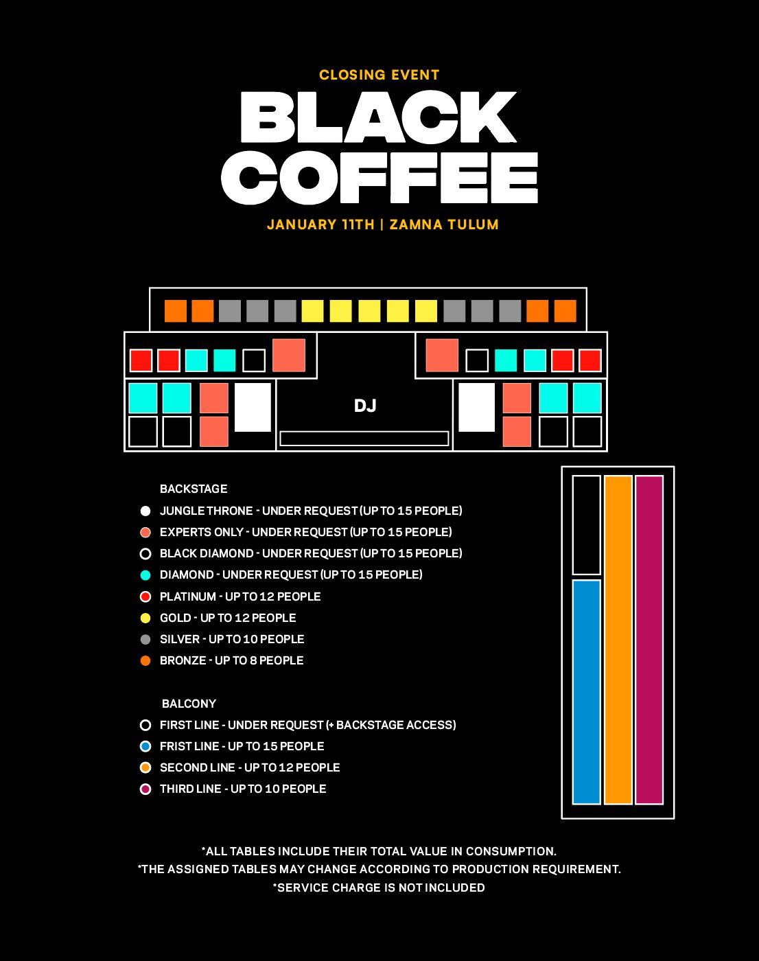 Black Coffee Tulum 2026 table layout