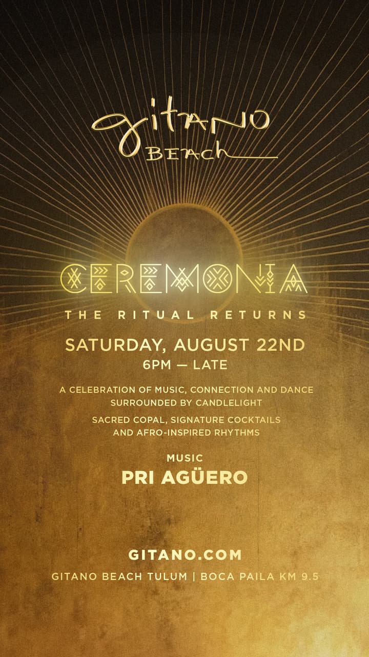 ceremonia gitano beach flyer with pri aguero palying the music