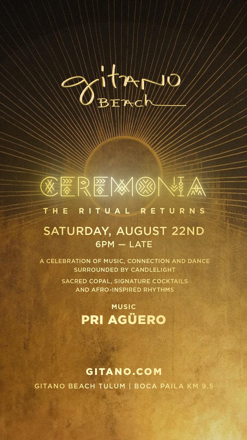 ceremonia gitano beach flyer with pri aguero palying the music