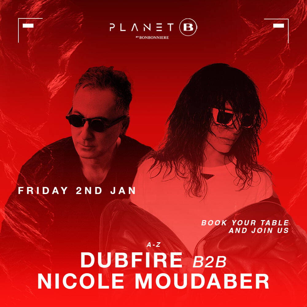 Dubfire b2b Nicole Moudaber flyer